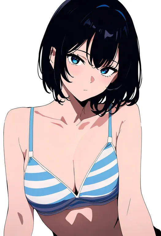masterpiece, best quality, newest, absurdres, highres, safe, striped_bra, 1girl, solo, simple_background — by k3scat, made with ComfyUI