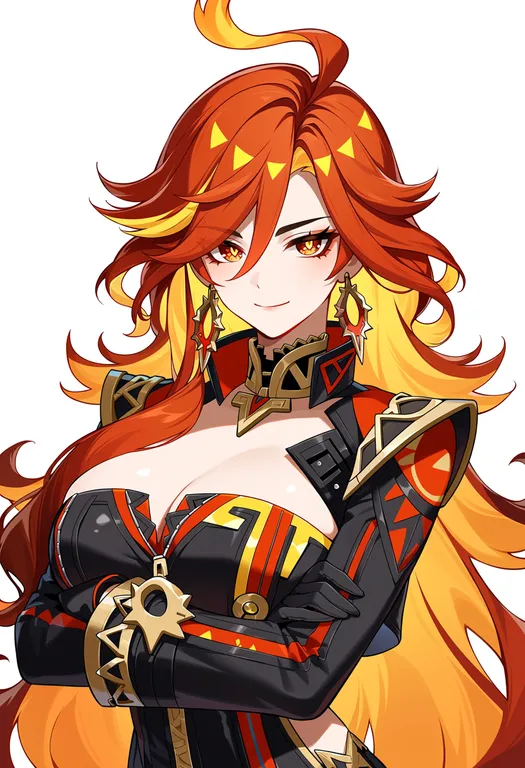 masterpiece, best quality, score_7, safe, mavuika (genshin impact), genshin impact, solo, upper body, simple background — by k3scat, made with ComfyUI