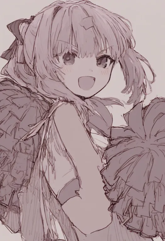 masterpiece, best quality, general, pom pom (cheerleading), 1girl, solo, simple background — by k3scat, made with ComfyUI