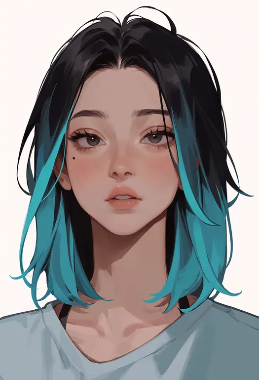 masterpiece, best quality, score_7, safe, two-tone hair, 1girl, solo, portrait, simple background — by k3scat, made with ComfyUI