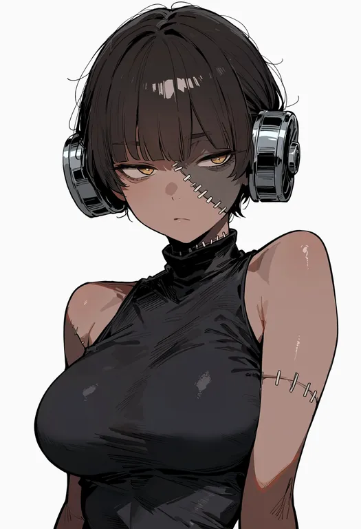masterpiece, best quality, score_7, safe, frankenstein's monster, solo, upper body, simple background — by k3scat, made with ComfyUI