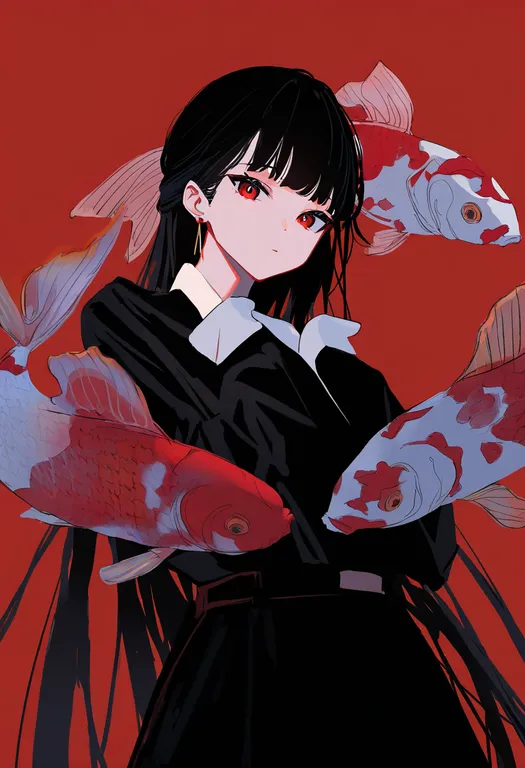 masterpiece, best quality, newest, absurdres, highres, safe, koi, 1girl, solo, simple_background — by k3scat, made with ComfyUI