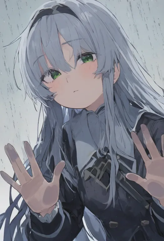 masterpiece, best quality, general, hand on glass, 1girl, solo, simple background — by k3scat, made with ComfyUI