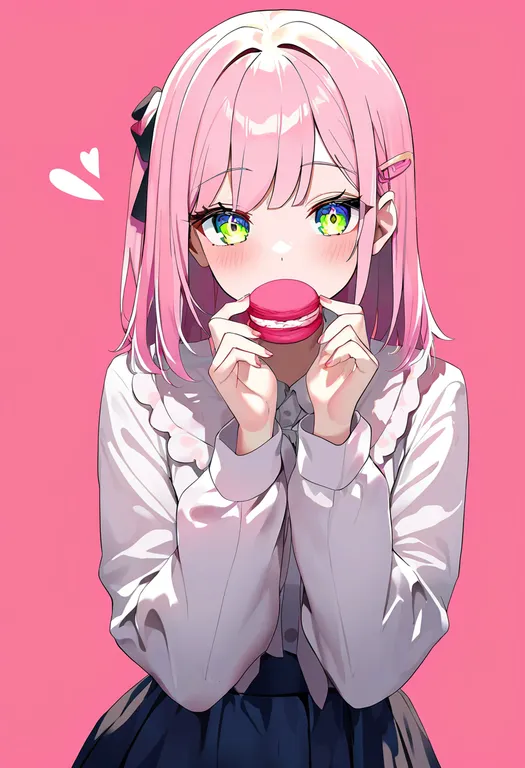 masterpiece, best quality, newest, absurdres, highres, safe, macaron_tower, 1girl, solo, upper_body, simple_background — by k3scat, made with ComfyUI