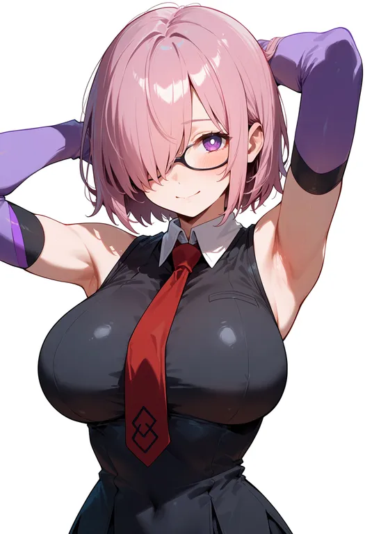 masterpiece, best quality, score_7, safe, mash kyrielight (demi-servant), solo, upper body, simple background — by k3scat, made with ComfyUI