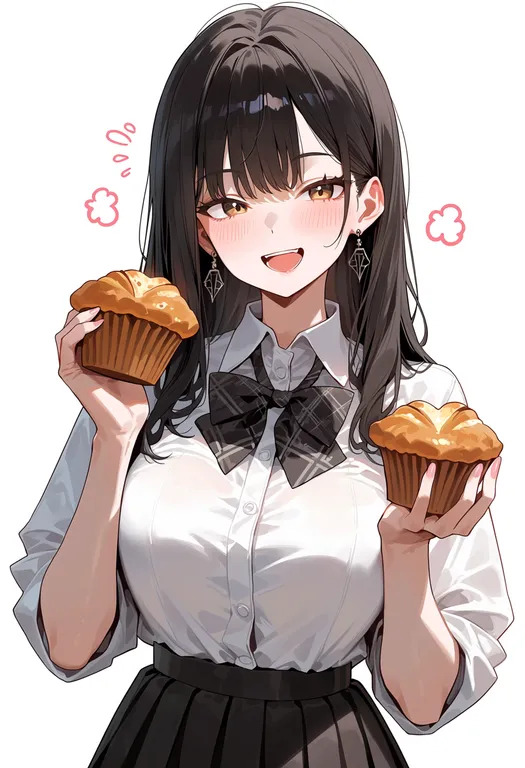 masterpiece, best quality, score_7, safe, muffin, 1girl, solo, upper body, simple background — by k3scat, made with ComfyUI