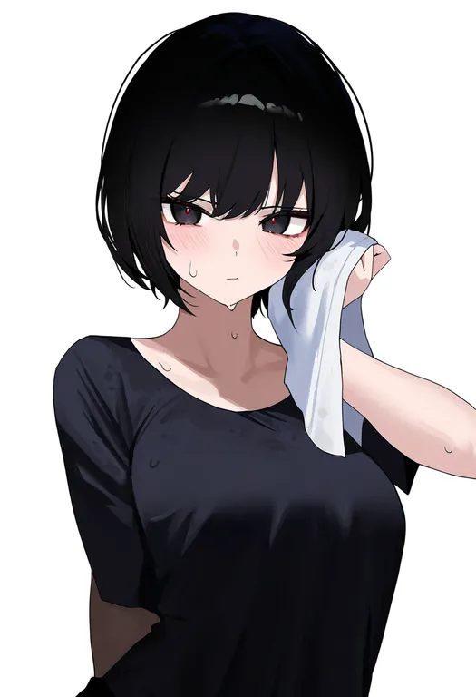 masterpiece, best quality, newest, absurdres, highres, safe, wiping_sweat, 1girl, solo, simple_background — by k3scat, made with ComfyUI