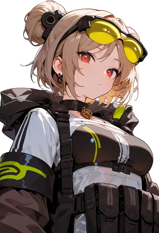 masterpiece, best quality, score_7, safe, p90 (girls' frontline), girls' frontline, solo, upper body, simple background — by k3scat, made with ComfyUI