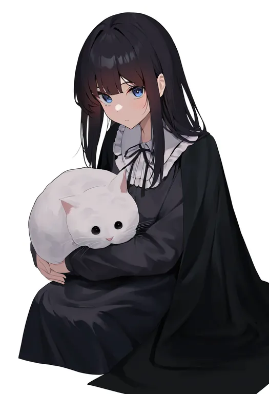 masterpiece, best quality, newest, absurdres, highres, safe, animal_on_lap, 1girl, solo, simple_background — by k3scat, made with ComfyUI
