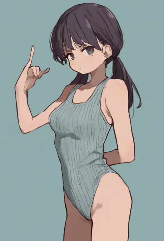 masterpiece, best quality, general, ribbed leotard, 1girl, solo, simple background — by k3scat, made with ComfyUI