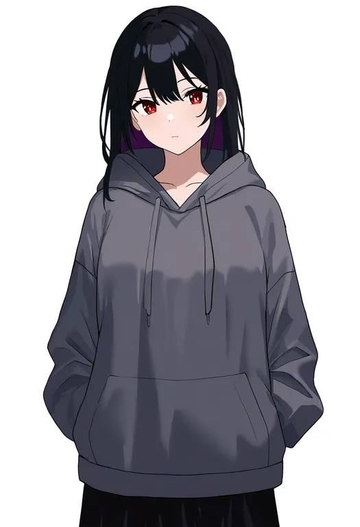 masterpiece, best quality, newest, absurdres, highres, safe, grey_hoodie, 1girl, solo, simple_background — by k3scat, made with ComfyUI