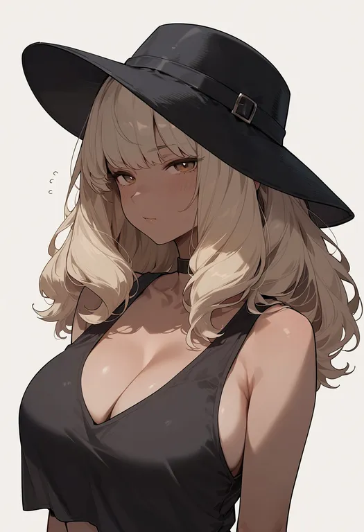 masterpiece, best quality, score_7, safe, hat, 1girl, solo, upper body, simple background — by k3scat, made with ComfyUI