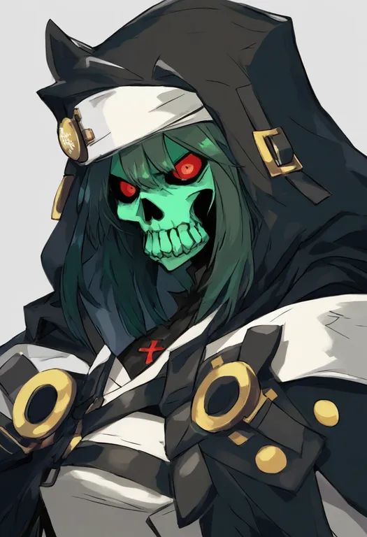 masterpiece, best quality, general, necro (guilty gear), guilty gear, solo, upper body, simple background — by k3scat, made with ComfyUI