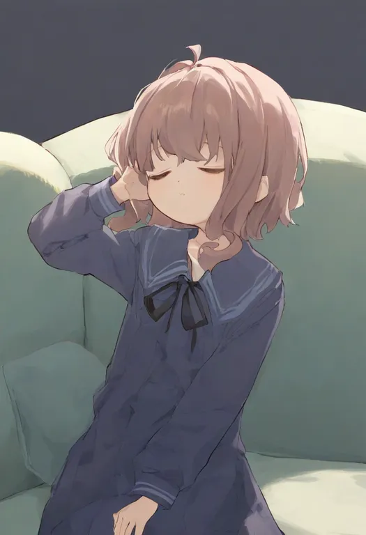 masterpiece, best quality, general, on couch, 1girl, solo, simple background — by k3scat, made with ComfyUI