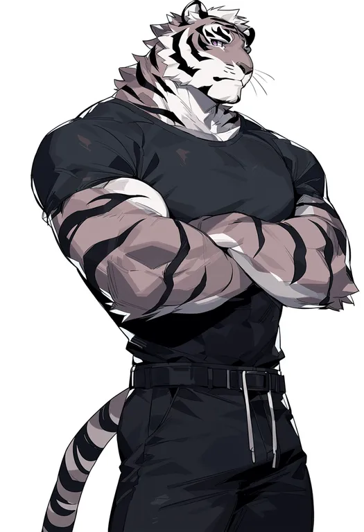 masterpiece, best quality, score_7, safe, tiger boy, 1boy, solo, simple background — by k3scat, made with ComfyUI