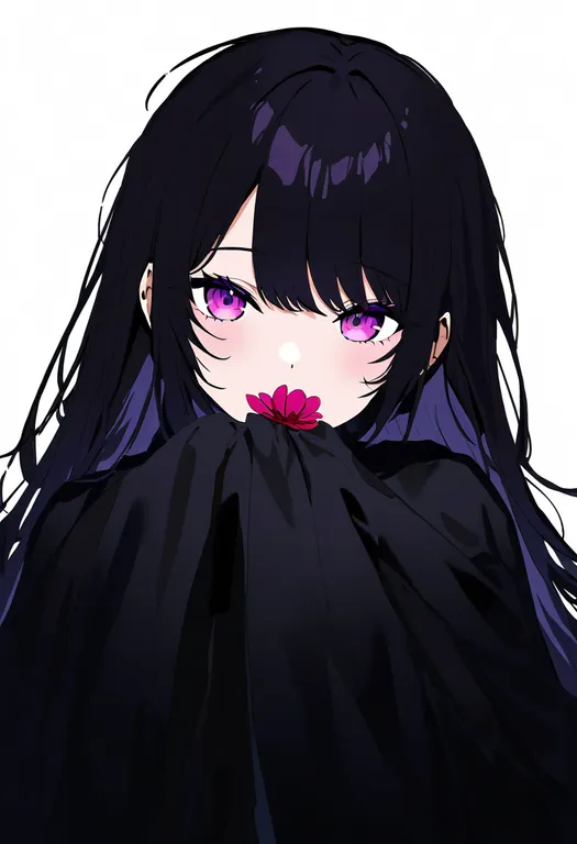 masterpiece, best quality, newest, absurdres, highres, safe, flower_over_mouth, 1girl, solo, simple_background — by k3scat, made with ComfyUI