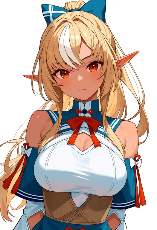 masterpiece, best quality, score_7, safe, shiranui flare, solo, upper body, simple background — by k3scat, made with ComfyUI