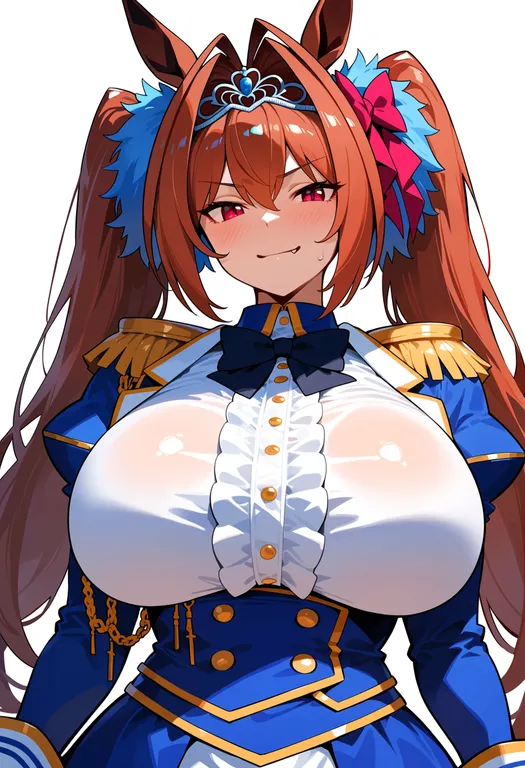masterpiece, best quality, score_7, safe, daiwa scarlet (umamusume), umamusume, solo, upper body, simple background — by k3scat, made with ComfyUI