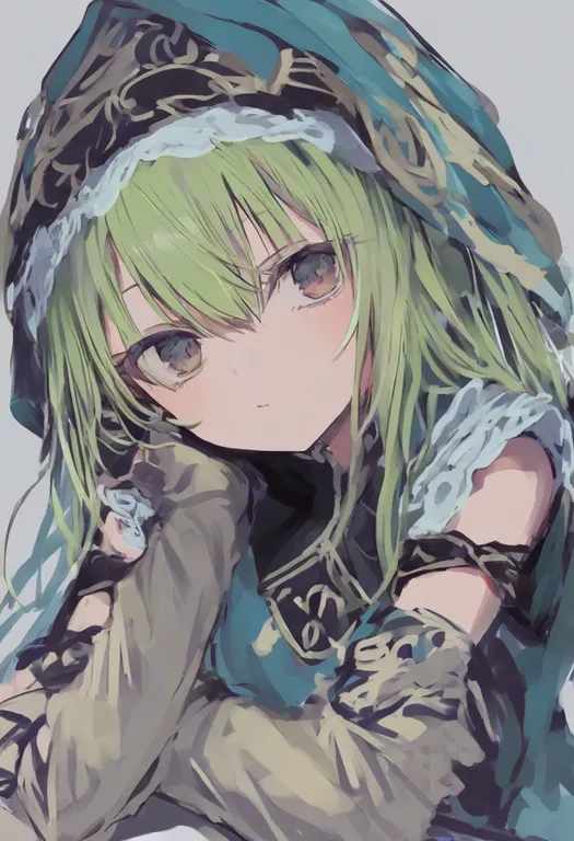 masterpiece, best quality, general, elbow rest, 1girl, solo, simple background — by k3scat, made with ComfyUI