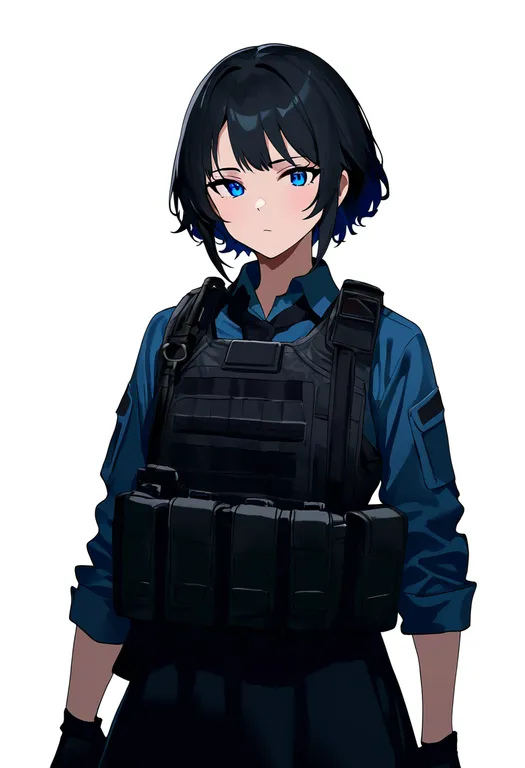 masterpiece, best quality, newest, absurdres, highres, safe, load-bearing_vest, 1girl, solo, simple_background — by k3scat, made with ComfyUI