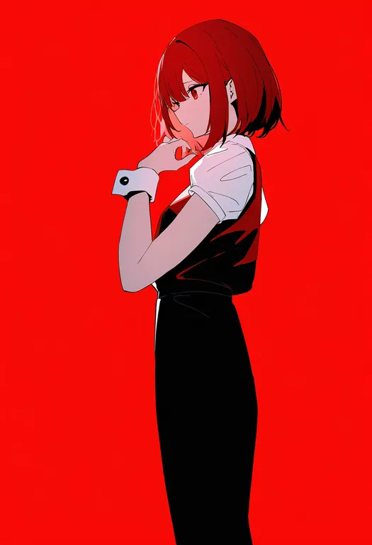masterpiece, best quality, newest, absurdres, highres, safe, red_wrist_cuffs, 1girl, solo, simple_background — by k3scat, made with ComfyUI