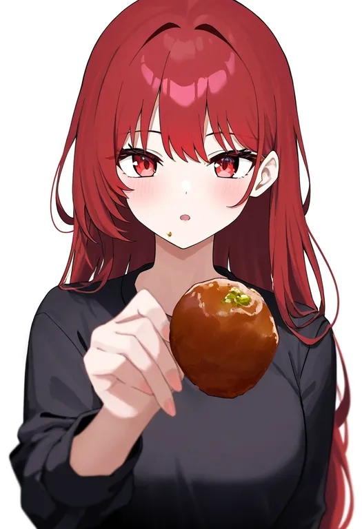 masterpiece, best quality, newest, absurdres, highres, safe, incoming_food, 1girl, solo, simple_background — by k3scat, made with ComfyUI
