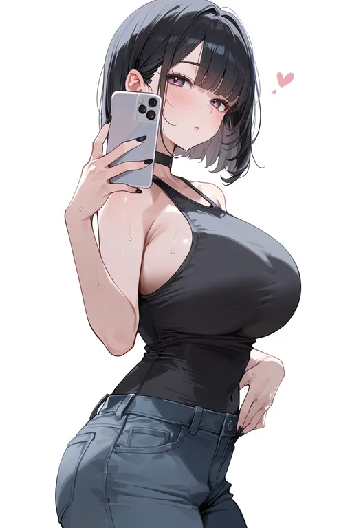 masterpiece, best quality, score_7, safe, taking picture, 1girl, solo, simple background — by k3scat, made with ComfyUI