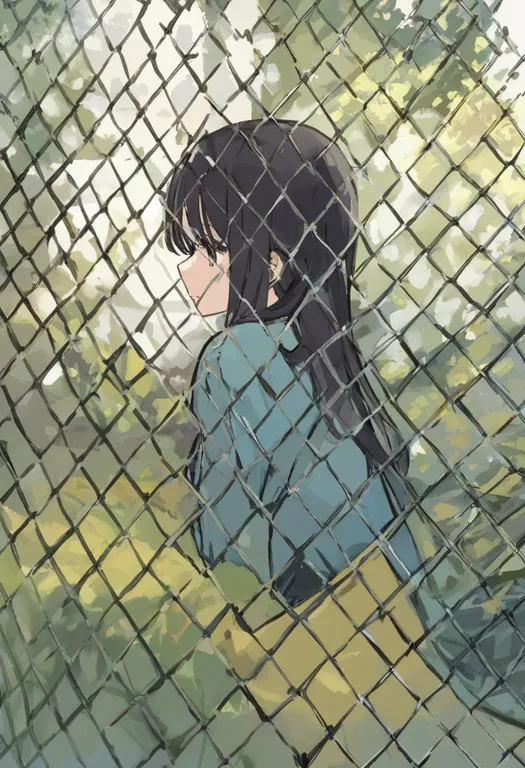 masterpiece, best quality, general, fence, 1girl, solo, simple background — by k3scat, made with ComfyUI