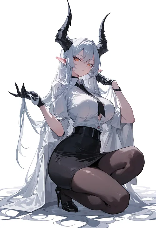 masterpiece, best quality, score_7, safe, multiple horns, 1girl, solo, simple background — by k3scat, made with ComfyUI