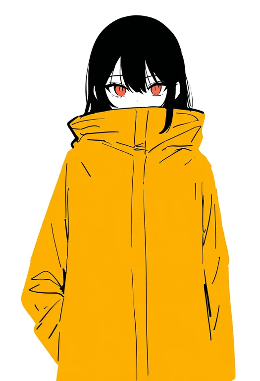 masterpiece, best quality, newest, absurdres, highres, safe, yellow_coat, 1girl, solo, simple_background — by k3scat, made with ComfyUI