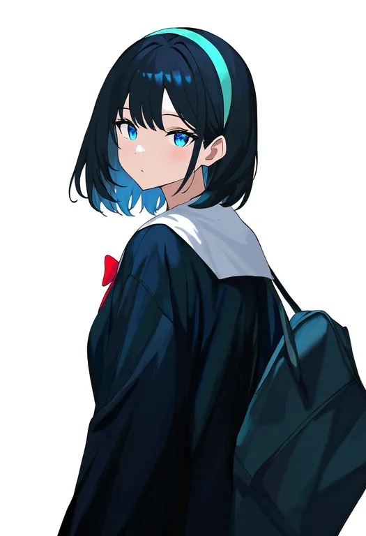 masterpiece, best quality, newest, absurdres, highres, safe, aqua_hairband, 1girl, solo, simple_background — by k3scat, made with ComfyUI