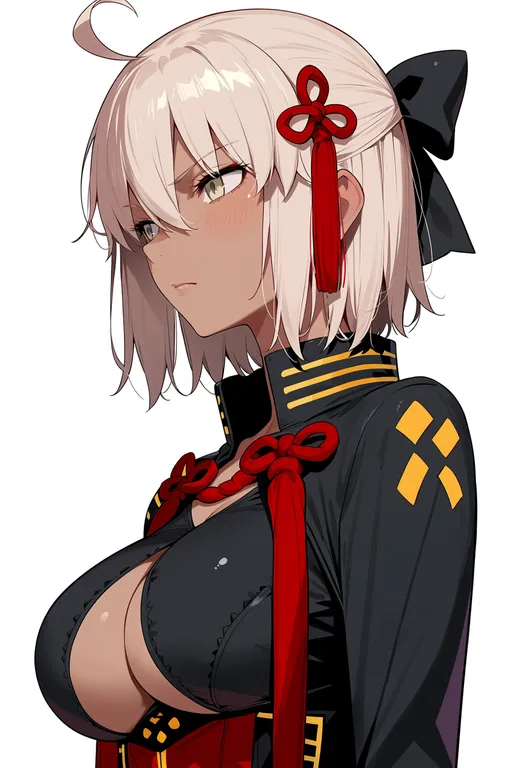 masterpiece, best quality, score_7, safe, okita souji alter (fate), solo, upper body, simple background — by k3scat, made with ComfyUI