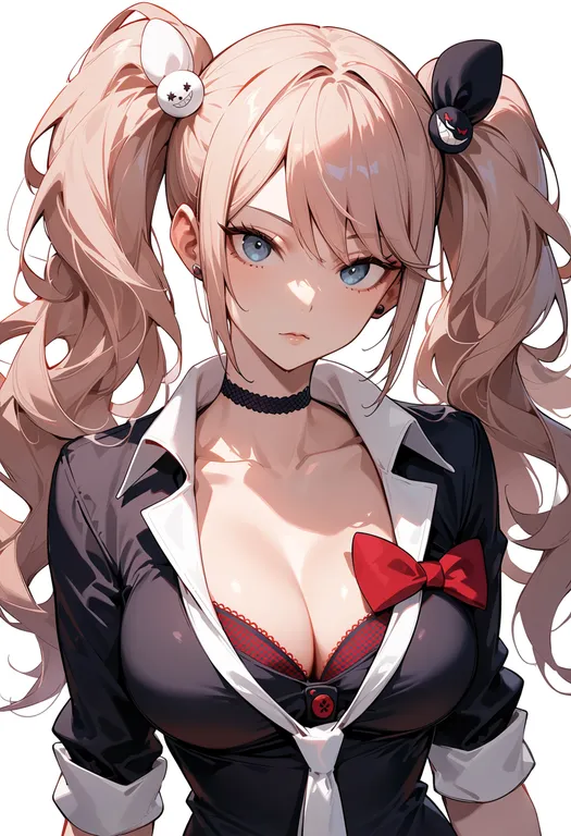 masterpiece, best quality, score_7, safe, enoshima junko, solo, upper body, simple background — by k3scat, made with ComfyUI