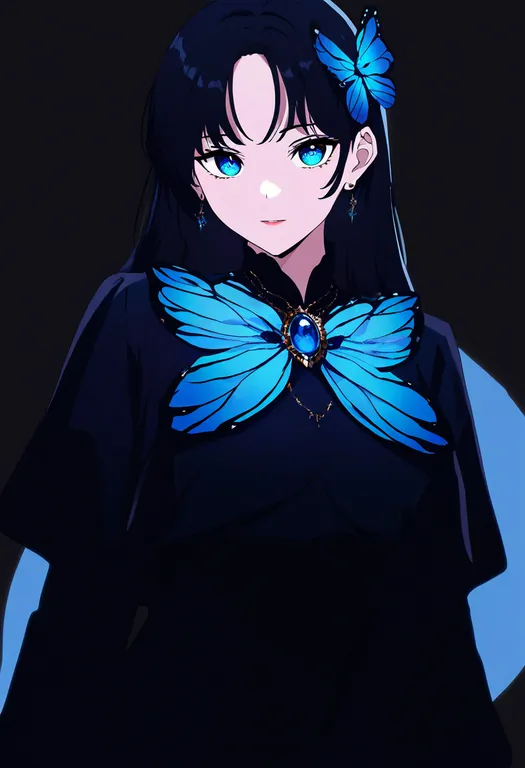 masterpiece, best quality, newest, absurdres, highres, safe, butterfly_brooch, 1girl, solo, simple_background — by k3scat, made with ComfyUI