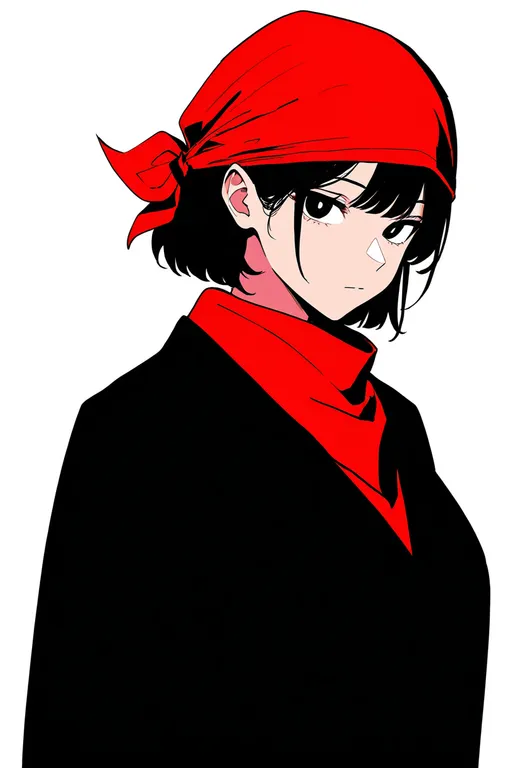 masterpiece, best quality, newest, absurdres, highres, safe, red_bandana, 1girl, solo, simple_background — by k3scat, made with ComfyUI