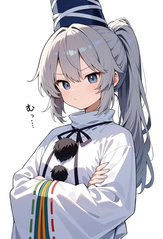 masterpiece, best quality, score_7, safe, mononobe no futo, touhou, solo, upper body, simple background — by k3scat, made with ComfyUI