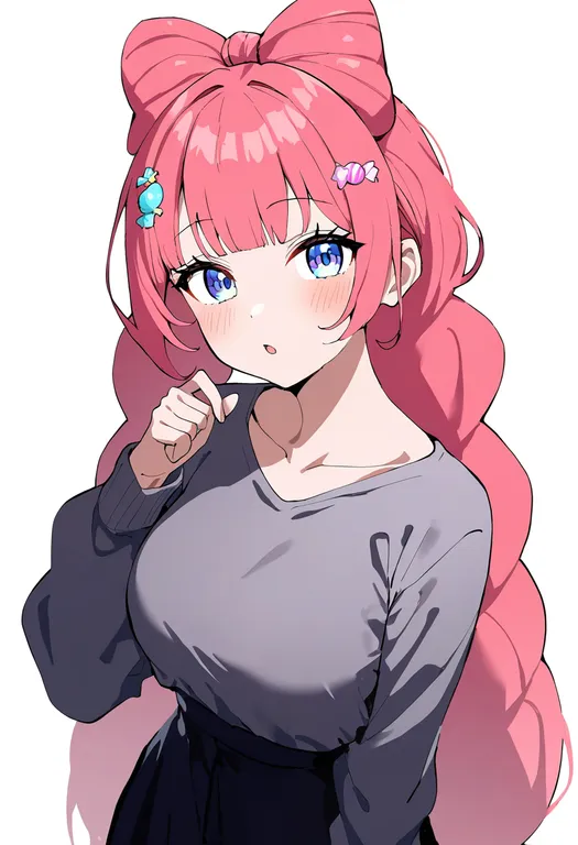 masterpiece, best quality, newest, absurdres, highres, safe, candy_hair_ornament, 1girl, solo, simple_background — by k3scat, made with ComfyUI