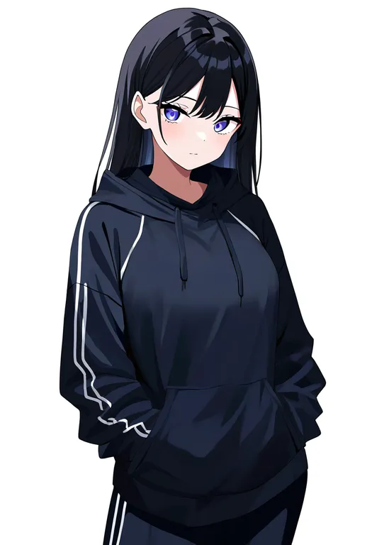 masterpiece, best quality, newest, absurdres, highres, safe, track_pants, 1girl, solo, simple_background — by k3scat, made with ComfyUI