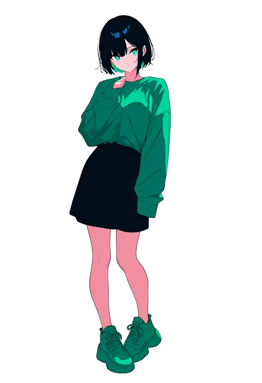 masterpiece, best quality, newest, absurdres, highres, safe, green_shoes, 1girl, solo, simple_background — by k3scat, made with ComfyUI