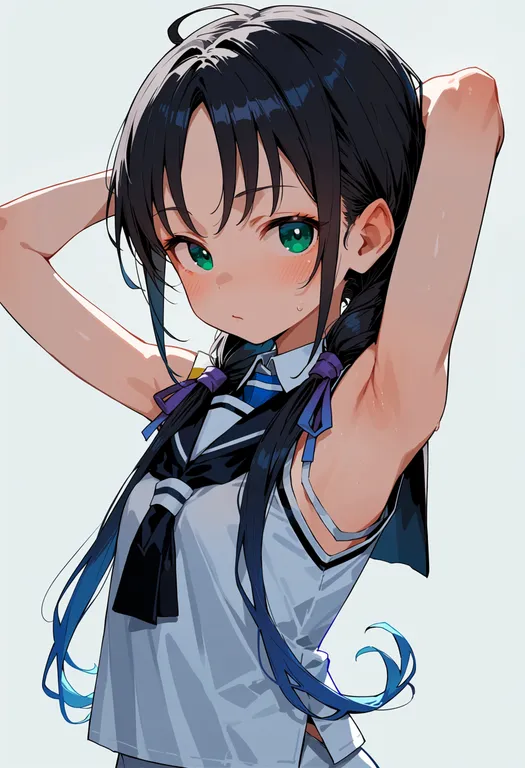 masterpiece, best quality, score_7, safe, suzukaze (kancolle), solo, upper body, simple background — by k3scat, made with ComfyUI