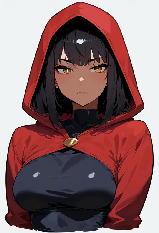 masterpiece, best quality, score_7, safe, red hood (dc), solo, upper body, simple background — by k3scat, made with ComfyUI