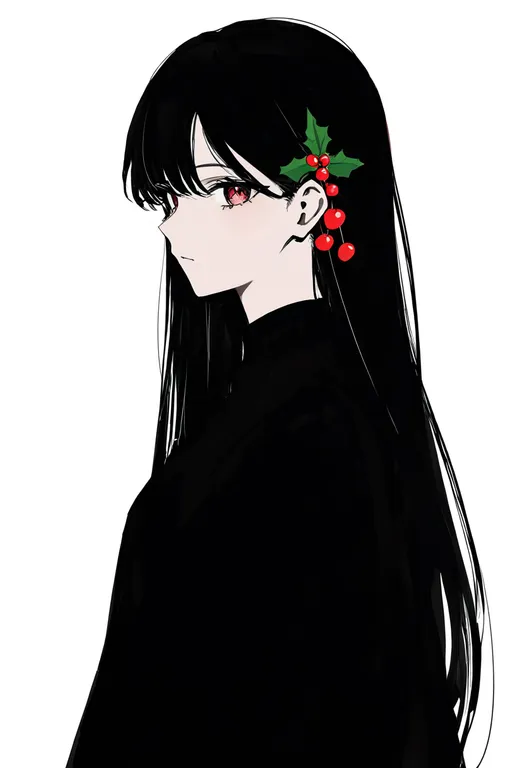 masterpiece, best quality, newest, absurdres, highres, safe, holly_hair_ornament, 1girl, solo, simple_background — by k3scat, made with ComfyUI