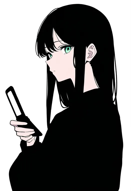 masterpiece, best quality, newest, absurdres, highres, safe, flip_phone, 1girl, solo, simple_background — by k3scat, made with ComfyUI