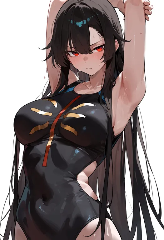 masterpiece, best quality, score_7, safe, oda nobunaga (swimsuit berserker) (fate), solo, upper body, simple background — by k3scat, made with ComfyUI