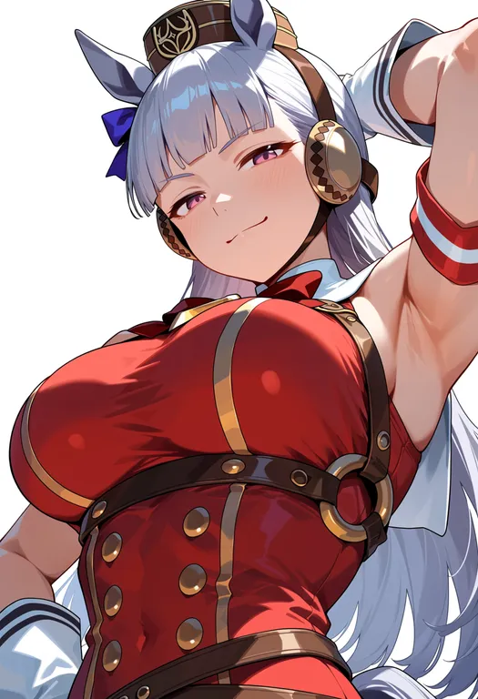 masterpiece, best quality, score_7, safe, gold ship (umamusume), umamusume, solo, upper body, simple background — by k3scat, made with ComfyUI