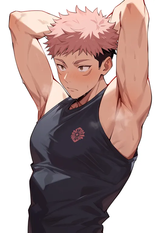 masterpiece, best quality, score_7, safe, itadori yuji, solo, upper body, simple background — by k3scat, made with ComfyUI