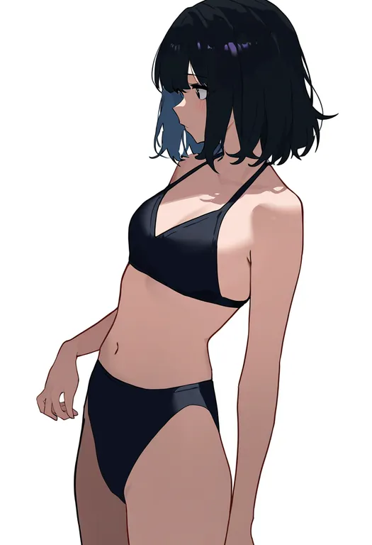 masterpiece, best quality, newest, absurdres, highres, safe, black_bikini, 1girl, solo, simple_background — by k3scat, made with ComfyUI