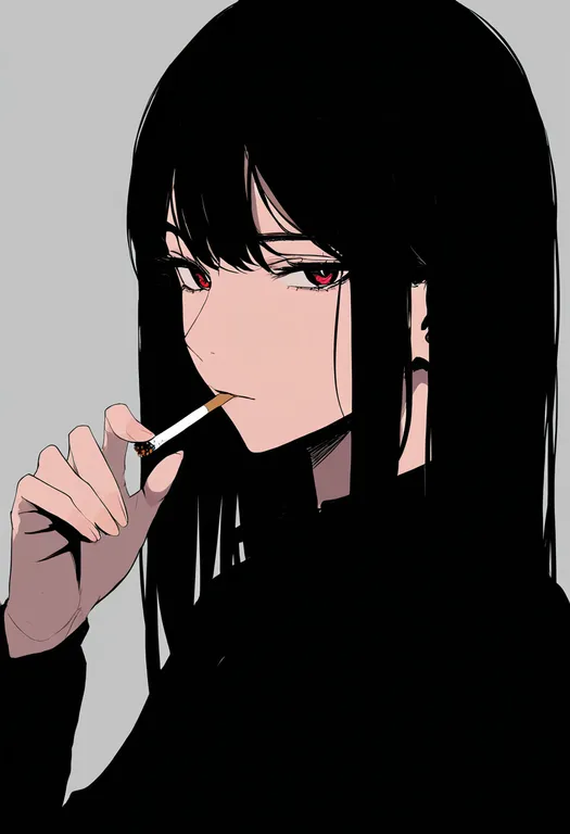 masterpiece, best quality, newest, absurdres, highres, safe, cigarette, 1girl, solo, simple_background — by k3scat, made with ComfyUI
