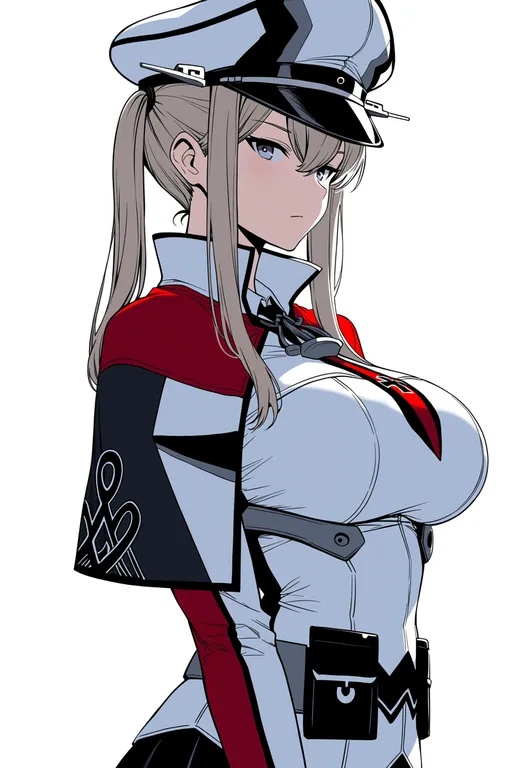 masterpiece, best quality, score_7, safe, graf zeppelin (kancolle), solo, upper body, simple background — by k3scat, made with ComfyUI