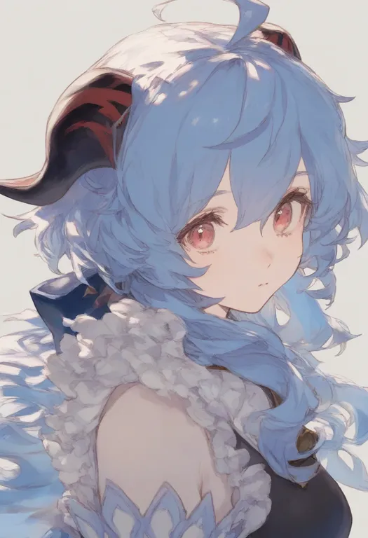masterpiece, best quality, general, curled horns, 1girl, solo, simple background — by k3scat, made with ComfyUI
